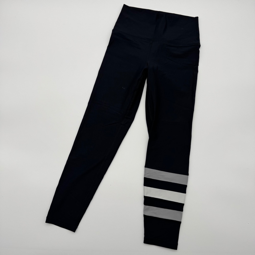 Aerie Chill Play Move Black High Waisted Cropped Leggings Stripes Womens Small